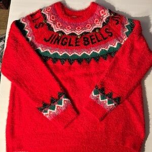 Holiday Time Jingle Bells (Real Bells) Christmas Tunic Sweater Sparkle Yarn XXL